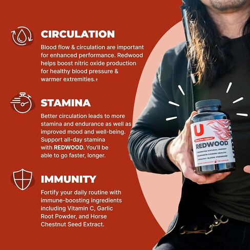 UMZU Redwood Max Nitric Oxide Booster, Blood Flow & Circulation Support for Men & Women, Energy, Stamina & Recovery – Heart & Varicose Vein Supplement – 2 Capsules Daily – 60 Count in Kuwait