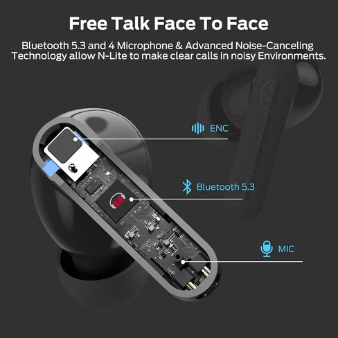 Monster N-Lite Clear Talk Wireless Earbuds Bluetooth 5.3 Headphones, IPX8 Waterproof in-Ear Stereo Earphones 60H Playtime, with Fast Charging for Sport, Bright Silver, MH22107 in Saudi Arabia