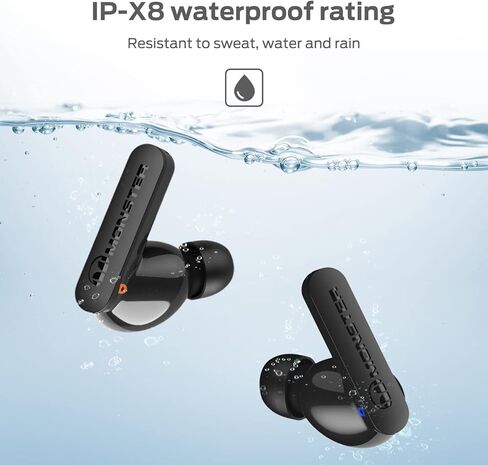 Monster N-Lite Clear Talk Wireless Earbuds Bluetooth 5.3 Headphones, IPX8 Waterproof in-Ear Stereo Earphones 60H Playtime, with Fast Charging for Sport, Bright Silver, MH22107 in Saudi Arabia
