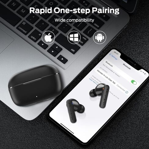 Monster N-Lite Clear Talk Wireless Earbuds Bluetooth 5.3 Headphones, IPX8 Waterproof in-Ear Stereo Earphones 60H Playtime, with Fast Charging for Sport, Bright Silver, MH22107 in Saudi Arabia