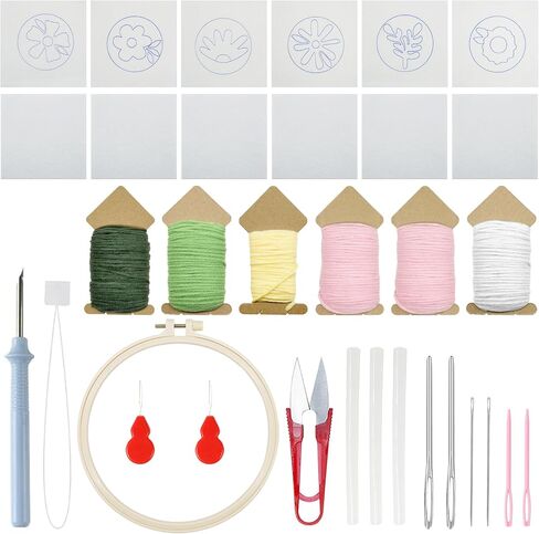 allazone 8 PCS Punch Needle Coasters Kit ، Flower Embroidery Punch Edele Kits ، Punch Embroidery Kit with Love Yarns Hoop Tools for DIY Crafts in Kuwait