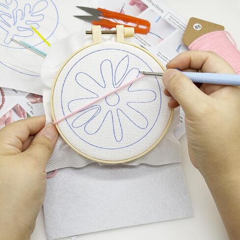 allazone 8 PCS Punch Needle Coasters Kit ، Flower Embroidery Punch Edele Kits ، Punch Embroidery Kit with Love Yarns Hoop Tools for DIY Crafts in Kuwait