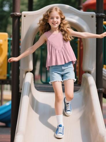 Girls Peplum Babydoll Tank Tops Sleeveless Loose Flowy Shirts Summer Casual Shirred Tops in Kuwait