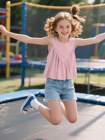 Girls Peplum Babydoll Tank Tops Sleeveless Loose Flowy Shirts Summer Casual Shirred Tops in Kuwait