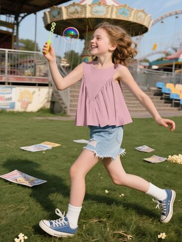 Girls Peplum Babydoll Tank Tops Sleeveless Loose Flowy Shirts Summer Casual Shirred Tops in Kuwait
