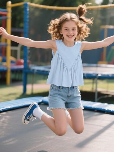 Girls Peplum Babydoll Tank Tops Sleeveless Loose Flowy Shirts Summer Casual Shirred Tops in Kuwait