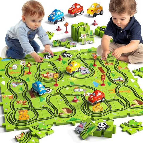 JUKUDAHU 64 Pieces Puzzle Race Track Car Set Toys 3 4 5 6 Year Old Boys in Kuwait