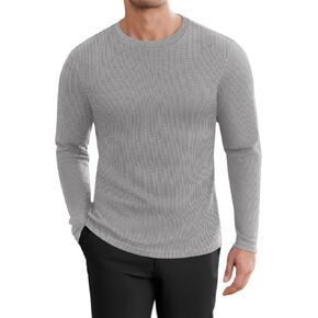 قمصان رجالية بأكمام طويلة من Ekouaer بلوفر وافل على شكل قرص العسل وسترة بفتحة رقبة دائرية وقمصان حرارية خفيفة الوزن in Kuwait