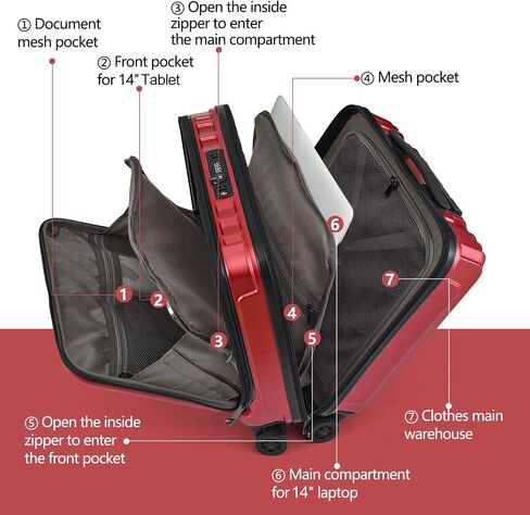 TydeCkare 16" Carry on Luggage with 2 Laptop Compartments, Lightweight Hardshell ABS+PC Suitcase with Dual Control TSA Lock, with YKK Zipper, 4 Spinner Silent Wheels, for Business Travel, Orange in Saudi Arabia