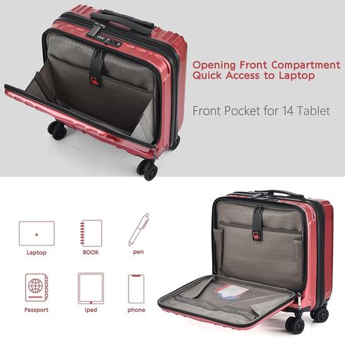 TydeCkare 16" Carry on Luggage with 2 Laptop Compartments, Lightweight Hardshell ABS+PC Suitcase with Dual Control TSA Lock, with YKK Zipper, 4 Spinner Silent Wheels, for Business Travel, Orange in Saudi Arabia
