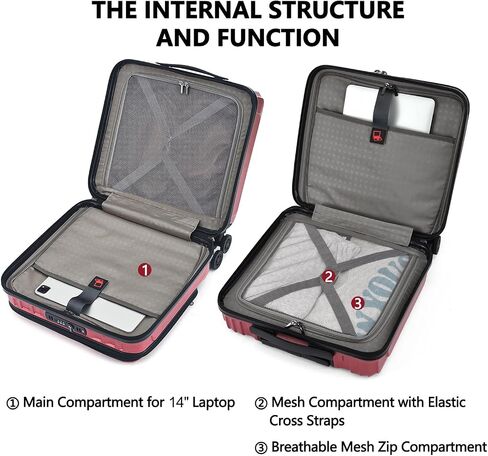 TydeCkare 16" Carry on Luggage with 2 Laptop Compartments, Lightweight Hardshell ABS+PC Suitcase with Dual Control TSA Lock, with YKK Zipper, 4 Spinner Silent Wheels, for Business Travel, Orange in Saudi Arabia