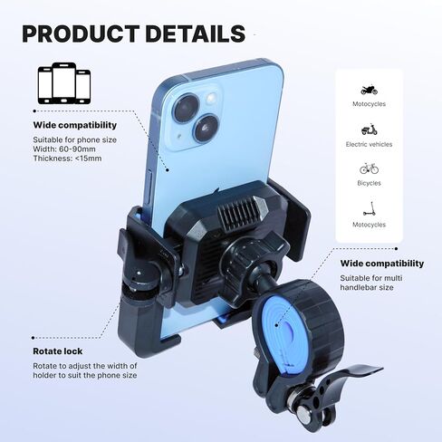 Anti-Vibration Motorcycle Phone Mount & Bike Phone Holder - Durable Phone Holder for Bike and Motorcycle, Bicycle Phone Mount, Fits All Smartphones in Saudi Arabia