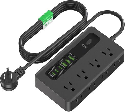 قطاع الطاقة ، واقي Hitrends لارتداد مع 3 منافذ 4 منافذ USB ومنفذ Type-C 1 (5V/3A) ، قابس مسطح الزاوية ، سلك التمديد المضفر 10 أقدام و ETL مدرج في القائمة للركوب البحرية. in Kuwait