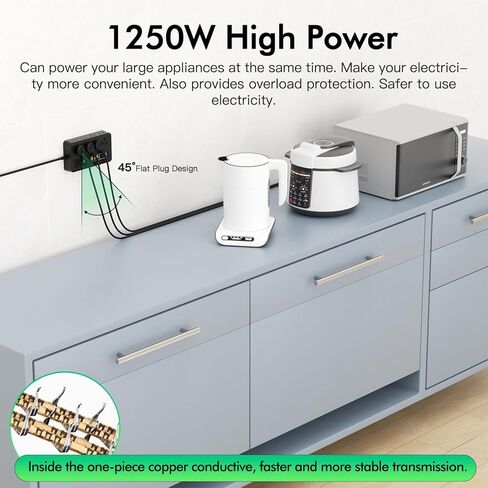 قطاع الطاقة ، واقي Hitrends لارتداد مع 3 منافذ 4 منافذ USB ومنفذ Type-C 1 (5V/3A) ، قابس مسطح الزاوية ، سلك التمديد المضفر 10 أقدام و ETL مدرج في القائمة للركوب البحرية. in Kuwait