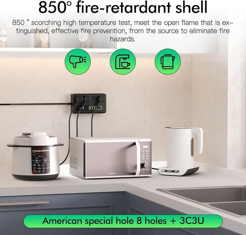 قطاع الطاقة ، واقي Hitrends لارتداد مع 3 منافذ 4 منافذ USB ومنفذ Type-C 1 (5V/3A) ، قابس مسطح الزاوية ، سلك التمديد المضفر 10 أقدام و ETL مدرج في القائمة للركوب البحرية. in Kuwait