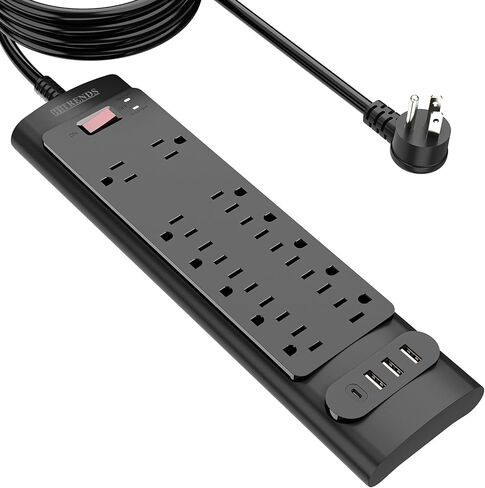 Power Strip, HITRENDS Surge Protector with 3 Outlets 4 USB Ports & 1 Type-C Port (5V/3A), Angled Flat Plug, 10ft Braided Extension Cord & ETL Listed Power Outlet for Cruise Ship Travel Home Office in Kuwait
