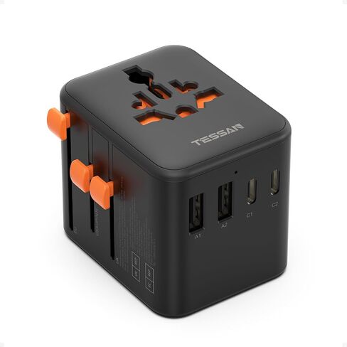 TESSAN Universal Travel Adapter, International Power Adapter with Extra 2 Prong AC Outlet, 5 USB Ports (3 USB C), Worldwide Plug Adaptor for US to Europe UK Australia Ireland (Type C G A I) in Saudi Arabia