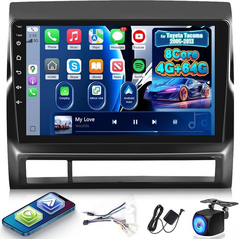 NHOPEEW [2 + 64G] Stereo Car to Toyota Tacoma 2005-2013 - 9 بوصة شاشة تعمل باللمس Android 13 ترقية - Carplay اللاسلكي و Android Auto ، DSP Audio ، WiFi ، GPS ، FM/RDS Radio + AHD Camera in Kuwait