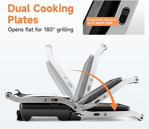 SUSTEAS Panini Press Sandwich Maker and Electric Indoor Grill with Temperature Time Setting, Easy Clean Nonstick Grids, Opens 180°/105° to Fit Any Type or Size of Food, 1400W, Black in Saudi Arabia
