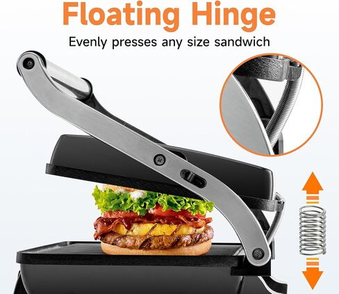 SUSTEAS Panini Press Sandwich Maker and Electric Indoor Grill with Temperature Time Setting, Easy Clean Nonstick Grids, Opens 180°/105° to Fit Any Type or Size of Food, 1400W, Black in Saudi Arabia