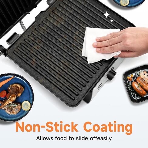 SUSTEAS Panini Press Sandwich Maker and Electric Indoor Grill with Temperature Time Setting, Easy Clean Nonstick Grids, Opens 180°/105° to Fit Any Type or Size of Food, 1400W, Black in Saudi Arabia