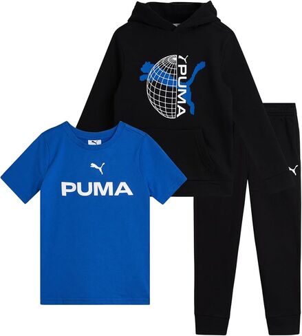 طقم سراويل للأولاد الصغار من PUMA - تي شيرت نشط 3 قطع، سويت شيرت بقلنسوة، بنطال رياضي - طقم ملابس رياضية للأولاد من الصوف (2T-4T) in Kuwait