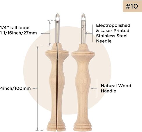The Oxford Punch Needle #9 (3/8 inch Loop) Regular Point Punch Needle | Patented Design | Ergonomic Natural Wood Handle | Electropolished Steel Tip | Ideal for Rug Hooking in Saudi Arabia