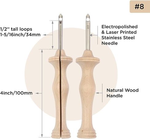 The Oxford Punch Needle #9 (3/8 inch Loop) Regular Point Punch Needle | Patented Design | Ergonomic Natural Wood Handle | Electropolished Steel Tip | Ideal for Rug Hooking in Saudi Arabia