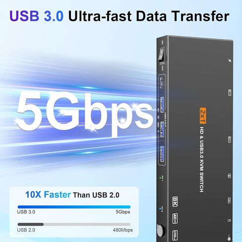 USB 3.0 Switch Selector 2 Computers Share 1 USB 3.0 Ports KVM Switcher USB for PC Laptop Keyboard Mouse Printer Scanner One Button Switch Adapter in Saudi Arabia
