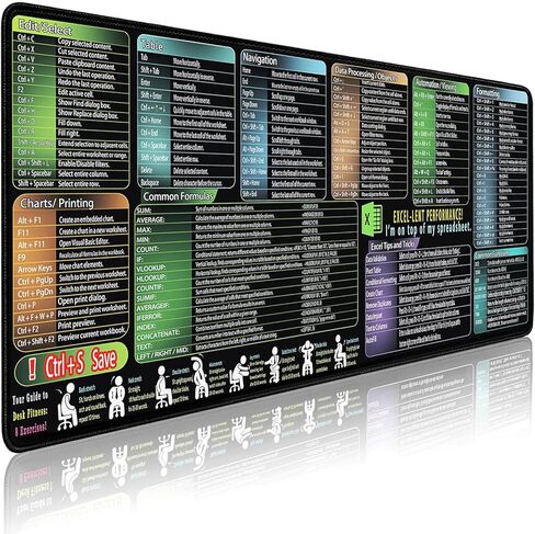 Excel/Word/Power Point/Windows Cheat Sheet Desk Pad, Waterproof Mousepad, Large Office Gaming Desk mat(XL 31.5 x 11.8 in), Non-Slip for Computer Mouse pad, Employee Appreciation Gifts in Kuwait