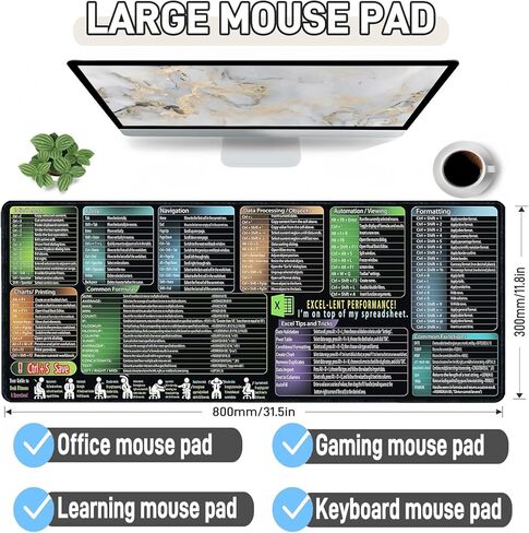 Excel/Word/Power Point/Windows Cheat Sheet Desk Pad, Waterproof Mousepad, Large Office Gaming Desk mat(XL 31.5 x 11.8 in), Non-Slip for Computer Mouse pad, Employee Appreciation Gifts in Kuwait