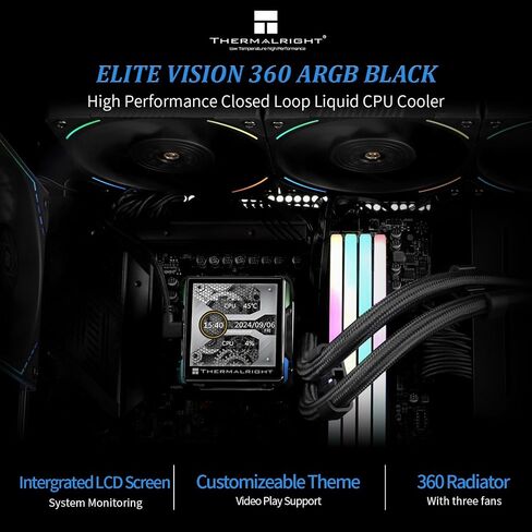 Thermalright Elite Vision 360 Argb White Cpu Aio Cooler ، شاشة IPS LCD بدقة 320 * 320 ، من أجل AM5 & Intel 1700/1851 ، مبرد بوحدة المعالجة المركزية عالية الأداء مع 2.73 بوصة شاشة سائلة قابلة للإزالة in Kuwait