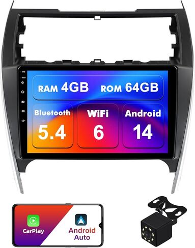 2+32g Android 12 Double Din Car Stereo لتويوتا كامري 2012-2014 مع 10.1 بوصة من الشاشة التي تعمل باللمس المدمج في Carplay اللاسلكي/Android Auto/GPS/Bluetooth/FM/Aux-in/القيادة/الكاميرا الاحتياطية in Kuwait
