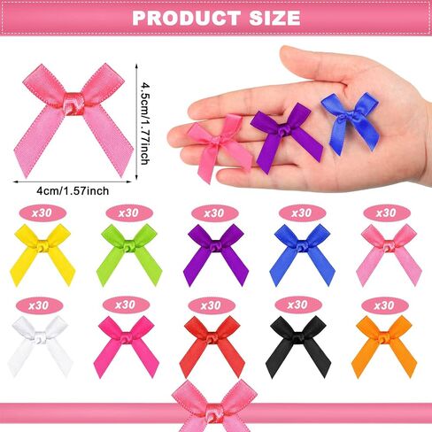 300 Pcs Christmas Halloween Mini Bows Small Ribbon Bows Bowknot Metallic Edge for Hand Account Sewing Appliques Crafts Decor ​Wedding Birthday Party Decoration (Vivid Colors,Pretty Style) in Saudi Arabia