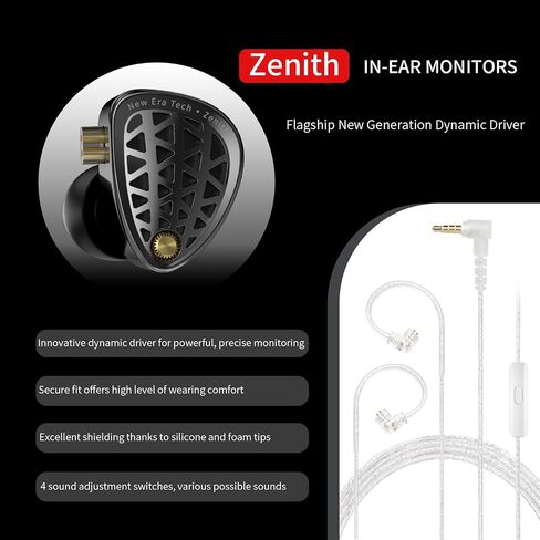 سماعات الأذن السلكية KZ Zenith IEM ، وسماعات عزل الصوت المهنية ، والصوت الواضح والباس العميق ، وبرنامج تشغيل ديناميكي واحد ، وآمن في شاشة الأذن لمهندسي الصوت ، والموسيقيين (MIC) in Kuwait