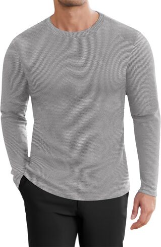 Ekouaer Men's Long Sleeve Shirts Honeycomb Waffle Pullover Sweater Crewneck Thermal Tops Lightweight Undershirts in Kuwait