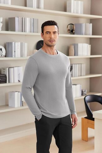 Ekouaer Men's Long Sleeve Shirts Honeycomb Waffle Pullover Sweater Crewneck Thermal Tops Lightweight Undershirts in Kuwait