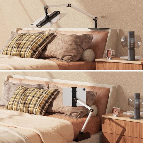 Phone and Tablet Holder for Bed,Sofa and Desk Dual Use-Weight Base, Adjustable Arm Stretchable Stand, Compatible with IPad Mini Air Pro, Galaxy Tab, Kindle, Switch, Phone - Silver in Saudi Arabia
