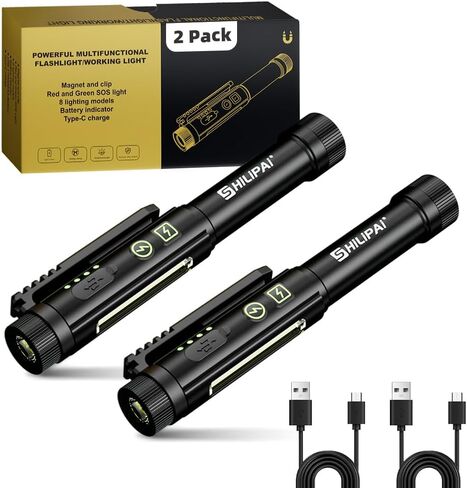 Pocket Flashlight, Rechargeable LED Magnetic Mini Flashlight, Waterproof Pocket with Clip, High Lumens with 8 Modes - Black in Saudi Arabia
