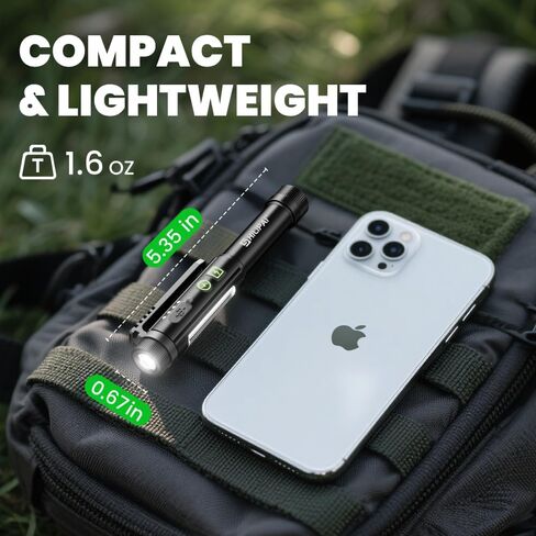 Pocket Flashlight, Rechargeable LED Magnetic Mini Flashlight, Waterproof Pocket with Clip, High Lumens with 8 Modes - Black in Saudi Arabia