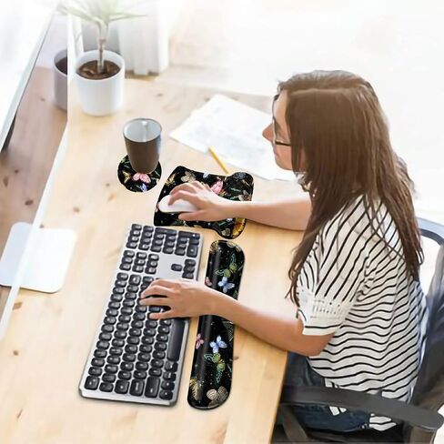 Ergonomic Mouse Pad with Wrist Support Gel Mouse Pads and Upgrade Keyboard Wrist Rest Pad Set, Coasters Non-Slip PU Base Mouse Mat for Office Gaming Computer Laptop Home, Hummingbird Flower in Saudi Arabia