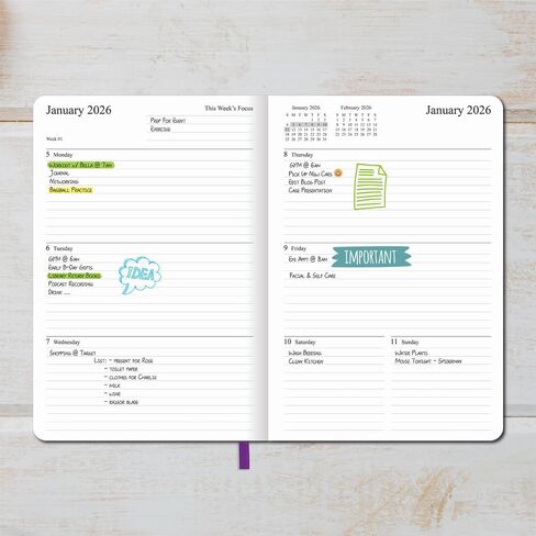 2025-2026 Planner - Weekly and Monthly Planner, July 2025 - June 2026, Holidays, Contacts and Notes Pages, Vegan Leather Cover, Elastic Closure, 5.5"x8.25", Grey in Kuwait