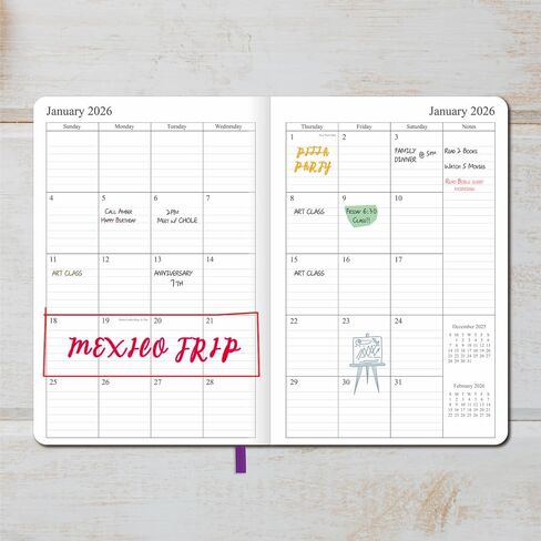 2025-2026 Planner - Weekly and Monthly Planner, July 2025 - June 2026, Holidays, Contacts and Notes Pages, Vegan Leather Cover, Elastic Closure, 5.5"x8.25", Grey in Kuwait