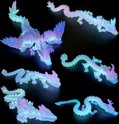 6PCS 3D Printed Dragon Glow in The Dark - Rainbow Luminous Dragons, 3D Dragon Toys for Home Decor, Desktop Pet, Best Gifts for Kids & Adults, Fantasy Collectibles in Kuwait