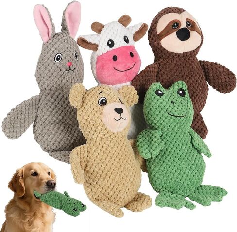 5-Pack Squeaky Dog Toys – Durable Animal-Shaped Plush Chew Toys for Dogs, Handmade Interactive Puppy Toys with Squeaker, Perfect for Reducing Destructive Behavior in Kuwait