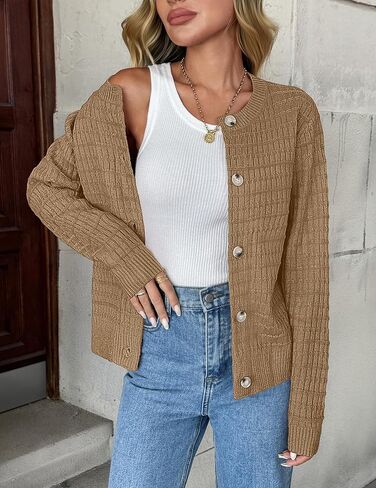 Zeagoo Women's 2024 Knit Cardigan Sweaters Long Sleeve Open Front Button Down Crew Neck Tweed Cropped Jackets in Saudi Arabia