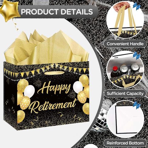 Blue Silver Retirement Gift Bag with Tissue Paper Set Large Happy Retirement Wrapping Gift Bag and Greeting Card for Men Women Office Coworker Farewell Going Away Party Favors Wrap Bags Supplies in Saudi Arabia