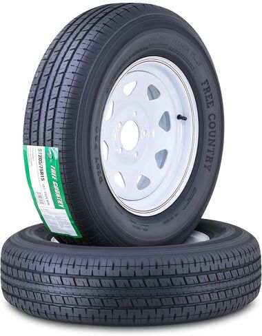 مجموعة عجلات إطارات المقطورة ST205/75R15 8 طبقات D 107M 5 عروة على حافة بيضاء PCD مقاس 4.5 بوصة، مجموعة 2 in Kuwait