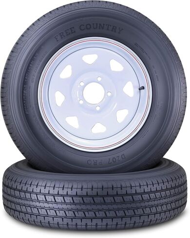 مجموعة عجلات إطارات المقطورة ST205/75R15 8 طبقات D 107M 5 عروة على حافة بيضاء PCD مقاس 4.5 بوصة، مجموعة 2 in Kuwait