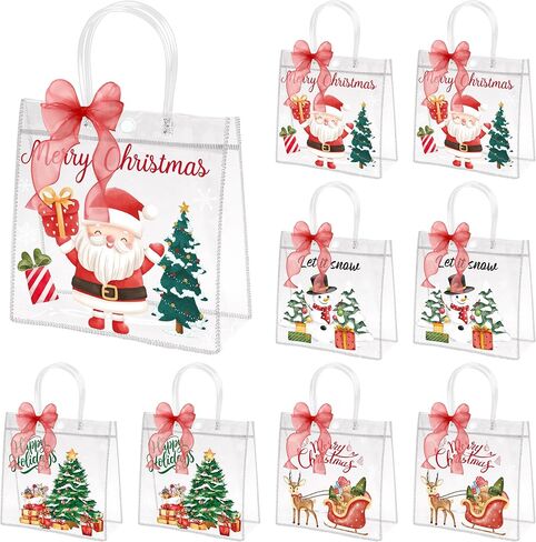 حقائب هدايا يوم H1Vojoxo في يوم المعلم - 24pcs تقدير هدية معلم حقائب واضحة مع Red Diy Ribbon 7.87x3.2x7.87 بوصة واضحة PVC حقيبة مع مقابض PVC القابلة لإعادة الاستخدام شكرا لك هدية غلاف حقيبة للمعلمين in Saudi Arabia